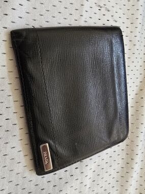 Authentic Prada Black Leather Men's Bifold Wallet